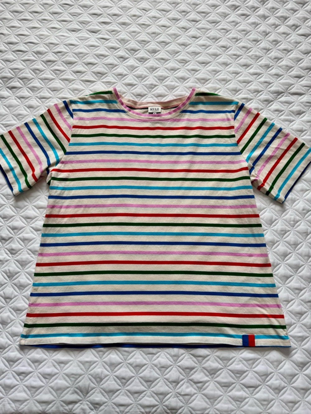 KULE The Modern Cream and Multicolor Striped Short Sleeve Tee Size M
